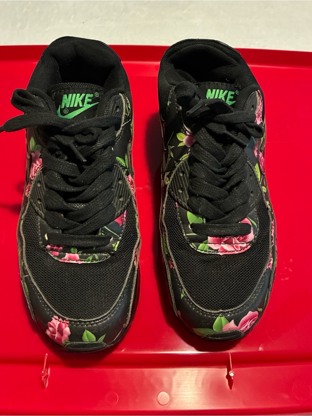 Rare Nike Air Max 90 Floral Black Rose GS  Womens Size 5.5 No Insoles